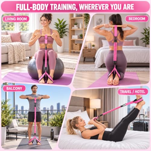 Pedal Resistance Band with Wood Handle, 3 x 30 lb Tubes - color: Pink