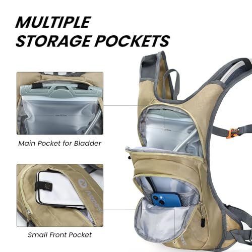 Nepest Hydration Pack Backpack with 2L Water Bladder Reflective Lightweight - color: Khaki