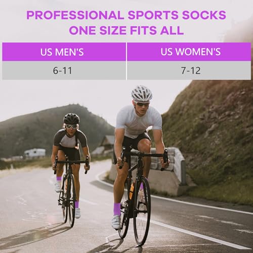 NIcool Cycling Socks For Men, 1/3 Pairs Bright Seamless Compression Running Crew Socks Youth Cushioned Tennis Quarter Socks - color: 3 Pairs Purple