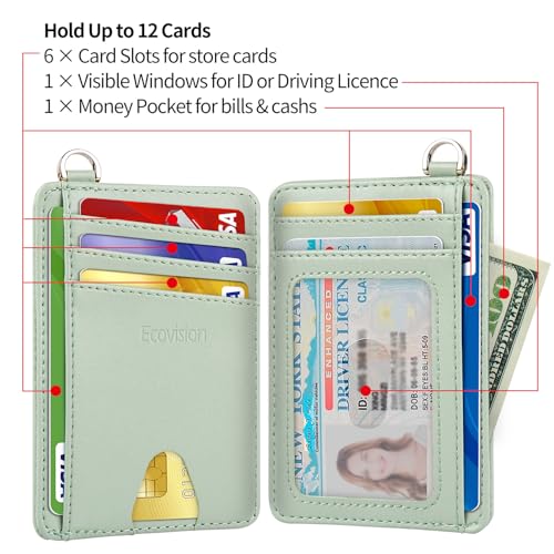 Slim Minimalist Front Pocket Wallet, RFID Blocking Credit Card Holder Wallet with Integrated D-Shackle for Men Women - color: Cowhide Matcha Green
