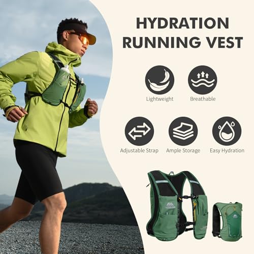 AONIJIE Running Hydration Vest for Women Men 8L Hydration Backpack Hiking - color: Green Kit