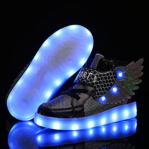 Kids Light up Shoes LED USB Charging Flashing High-top Wings Sneakers Boys Girls Trainers for Festivals Halloween Christmas New Year Party Great Gift - color: Black, size: 2.5 Little Kid