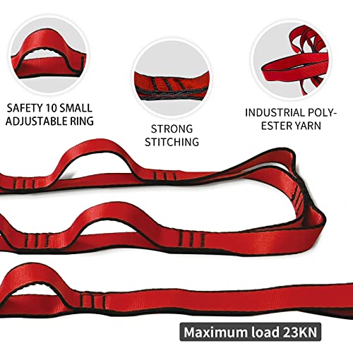 Aerial Yoga Hammock Daisy Chains Strap, Strong 22kN Adjustable with 10 Loops, No Stretch, Yoga Straps Nylon Chain Sling for Aerial Yoga,Swing, Hammock, Suspension, Exercise - color: Red, size: 40"×0.79"