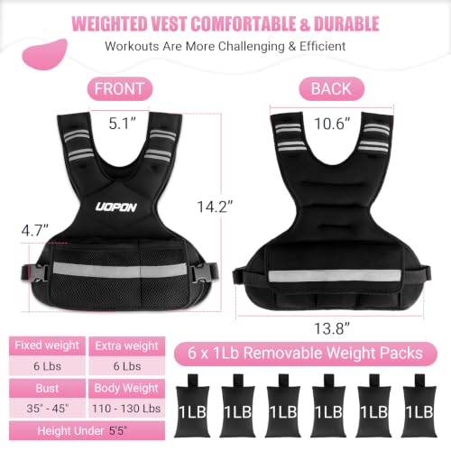 Adjustable Weighted Vest Women, 6-12 Lb Ruck Vest with 6 Ironsand weights - color: Black, size: 6-12 Lbs