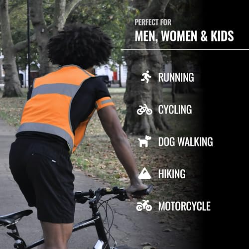 Reflective Running Vest with Pocket & 2 Bands, High-Visibility - color: Orange, size: Large