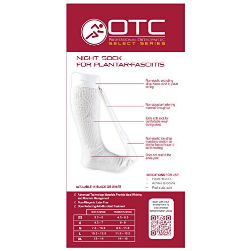 OTC Night Sock, Plantar Fasciitis, Achilles Tendonitis, Step Arch Tight Calf Muscle Support, White, Large - color: White, size: Large