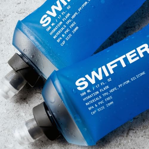 SWIFTER 2x Soft Flask 500ml | Running, Hiking, Cycling Hydration Flask | Collapsible, Leakproof, Reusable | Matt Finish, Sky Blue - size: 500ml (x2) (Standard Cap)