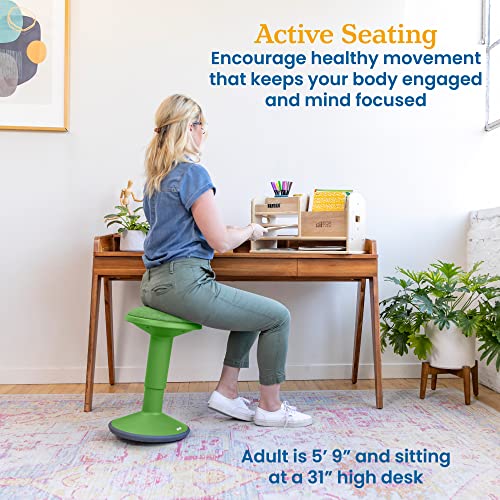 ECR4Kids Sitwell Wobble Stool with Cushion, Adjustable Height, Active Seating, Grassy Green - color: Grassy Green