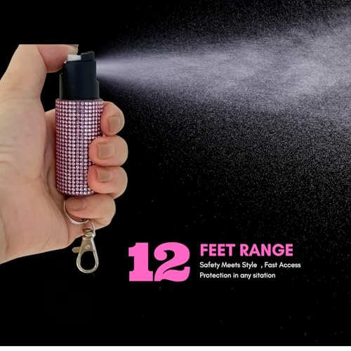 Pepper Spray for Women, Mini Bling Keychain, 12-Ft Range, Quick Release - color: Bling Pink Color