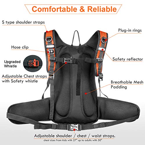 Mothybot Insulated Hydration Backpack Pack with 3L BPA Free Leak Proof Water Bladder, Large Storage Lightweight Hiking Daypack with Waist Pouches & Cooler Layer, for Running, Biking, Camping, Festival - color: Orange