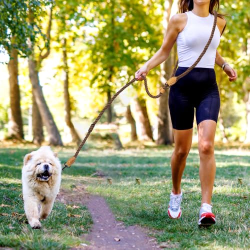 Mile High Life Hands Free Dog Leash, Crossbody Waist Leash with Genuine Leather Connection, Multifunctional Adjustable Slip Lead for Dog Walking Running (Dark Brown, 7FT) - color: Dark Brown, size: 7FT Hands Free