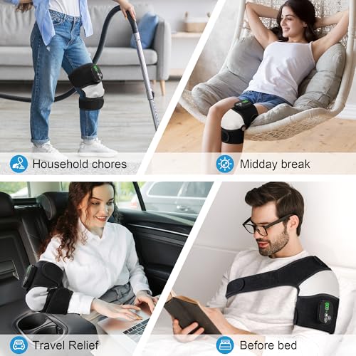 Misawce Electric Heated Knee Massager, 3-in-1 Cordless Knee Brace with Heat and Massage for Knee Elbow Shoulder Wrap with 3 Vibration & Heating Modes