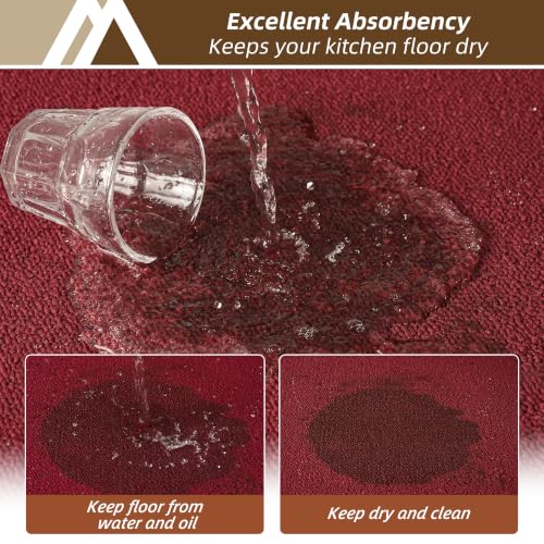 COSY HOMEER Washable Kitchen Rugs Sets of 2 Non-Slip Kitchen Mats,Red - color: Red, size: 20"x30" + 20"x48"