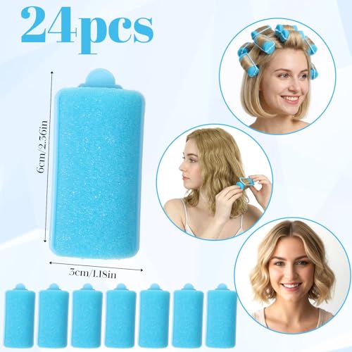 24Pcs Blue Foam Rollers for Hair, 2.36x1.18" Soft Rollers No Heat for Women - color: Blue