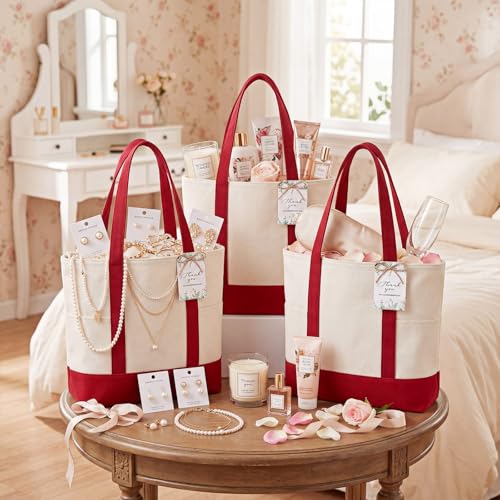 Shinylin Mini Canvas Tote Bags with 2 Pockets - color: Red and Beige