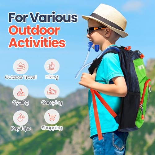 Shinylin Kids Hydration Backpack with 1.5L Water Bladder Hiking Backpack Lightweight for Boys or Girls Children Biking Climbing Running Cycling - color: Green, style: Classic
