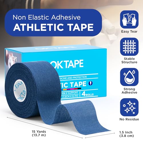 OK TAPE 4 Rolls Athletic Tape, Sports Tape, Very Strong, Easy Tear - color: Blue-4 Rolls, size: 15 yards