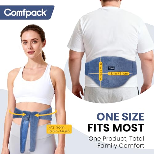 Comfpack Microwave Heating Pad for Back Pain Relief, Washable Microwavable Hot Compress Therapy for Sciatica Surgery Recovery, Lower Lumbar, Waist Warm Compress, Stomach, Cramps, Blue