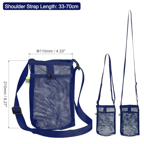 Uxcell Water Bottle Holder With Adjustable Shoulder Strap, Carrier Bag, Mesh Crossbody Carrier With Pocket for Sports, Hiking, Walking, Travel - color: Navy Blue