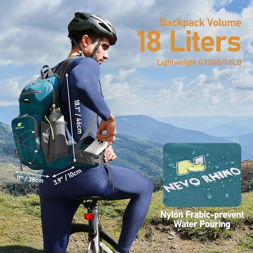 N NEVO RHINO Hydration Backpack, 18L Hiking Backpack with 3L Water Bladder - color: Lake Blue