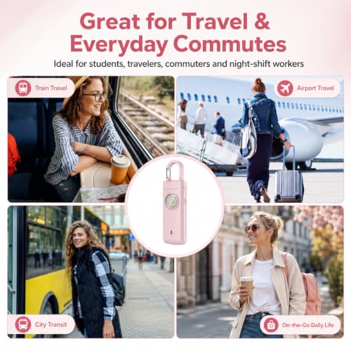 Rechargeable Personal Alarm for Women - Travel College Dorm Essentials - color: Light Pink