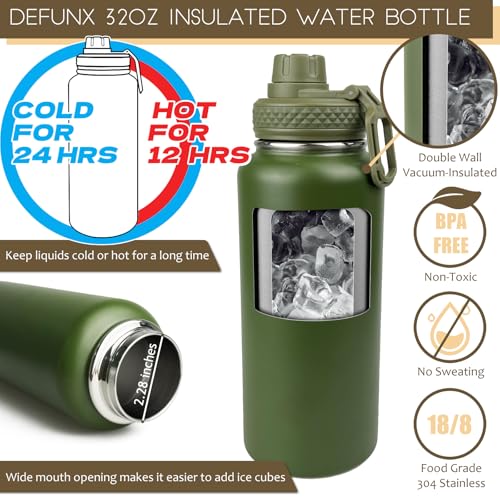 DEFUNX 32 Oz Water Bottle with Sleeve - Insulated Bottle with Strap Stainless Steel Gym Water Bottles for Men Sports Workout Hiking Camo Green - color: Green Bottle with CP Camo Sleeve, style: 32 Oz Water Bottle
