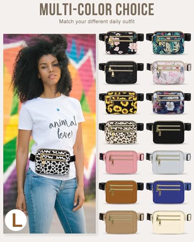 Capolo Fanny Packs for Women 4 Zip Pocket Crossbody Belt Bag Waist Bags - color: Cow Print, size: Large