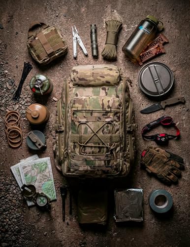 35L Tactical Backpack Military Rucksack MOLLE Quick-Access Flap EDC Pack for Hiking Camping Travel Work Bugout Emergency - color: At Camo