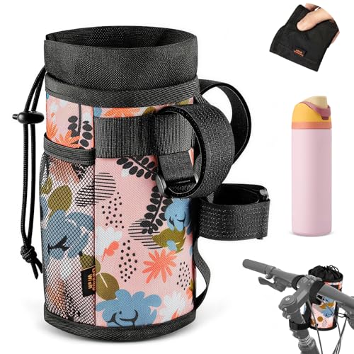 Ultra Thin Bike Water Bottle Holder for Handlebar 24-32 oz Bike Cup Holder with Removable Fastener Straps Bike Bottle Holder for Mountain Bike, Road Bike, eBike, Scooter (Pink Flowers) - color: 24-32oz, Lightweight Pink Flowers