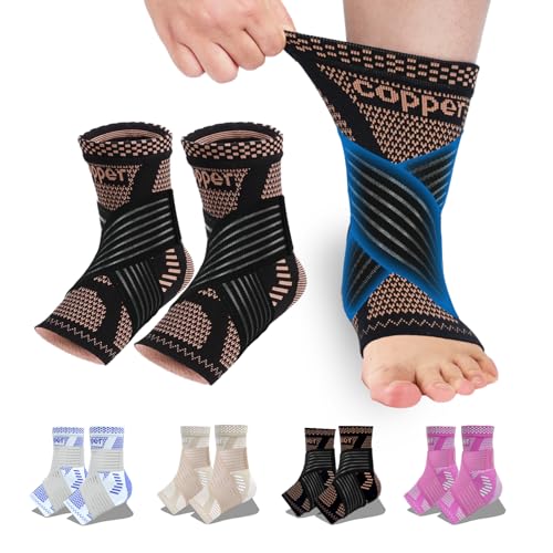 LISEPWU Copper Ankle Brace for Men & Women, Adjustable Compression Bandage - color: Black, size: Small