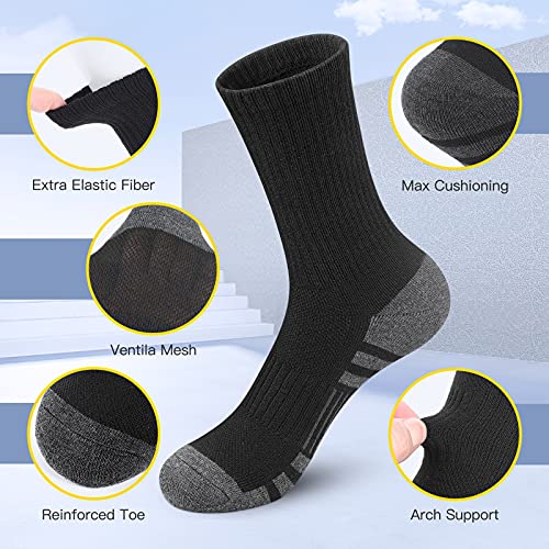 Felicigeely Athletic Crew Socks Cushioned Breathable for Men & Women 6 Pack - color: Double Stripe Black, size: 12-14