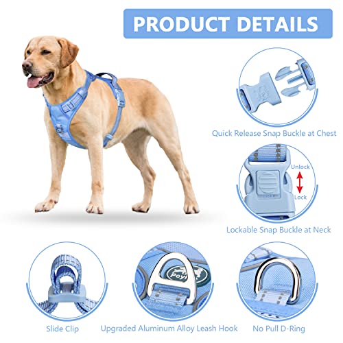 PoyPet No Pull Dog Harness, Reflective Vest with 2 Leash Clips & Handle - color: Light Blue(Matching Trim), size: S