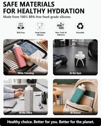 BEAUTAIL Collapsible Water Bottles 21oz/610mL, Silicone Travel Water Bottle - color: Black