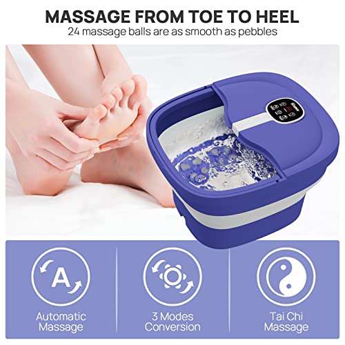 Collapsible Foot Spa Electric Rotary Massage with Heat, Bubble, Remote - color: Blue
