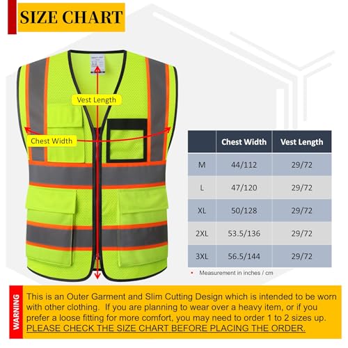 Reflective Safety Vest for Men Women Hi Vis Vest with 8 Pockets High Visibility Mesh Reflective Vest Meets ANSI/ISEA Standards (Yellow-07, Large) - color: Yellow, size: Large