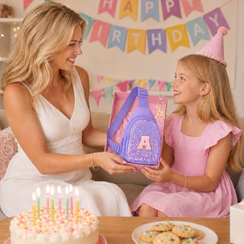 Birthday Gifts for for Girls Women- Small Initial Sling Bag Cross Body Bag Fanny Pack for Girls Purple Clear S - color: Purple Clear