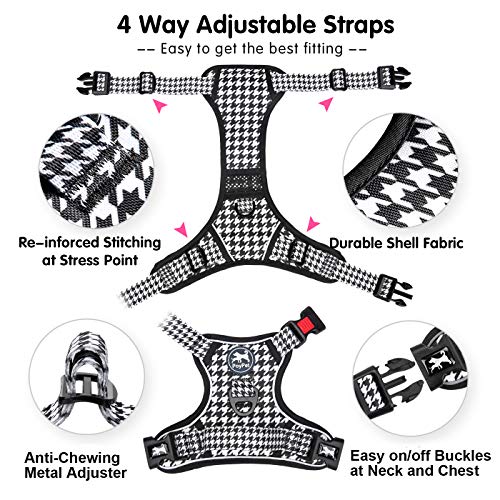 PoyPet Plaid Dog Harness Small, No Pull Vest with Front Clip & Neck Buckle - color: Houndstooth, size: S