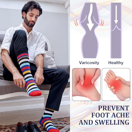 Shyyween 12 Pairs Men Knee High Compression Socks - size: Large, style: Color Wave