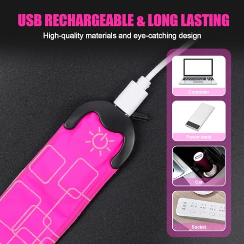Aucuu Reflective Running Gear Set, Magnetic LED Clip Lights, Rechargeable Magnet Clip, Running Safety Lights with 3 Lighting Modes, High Visibility, Brightly Luminous for Night Running, Cycling - color: #2 Pink
