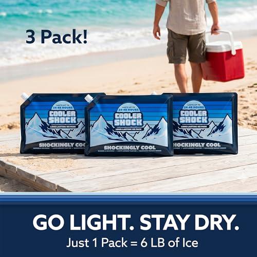 Cooler Shock Reusable Ice Packs for Cooler - Long Lasting Cold Freezer Packs for Coolers and Lunch Boxes - Cooler Ice Packs for Camping Gear, Fishing, Road Trips, Beach Must Haves - style: Large - 3pk