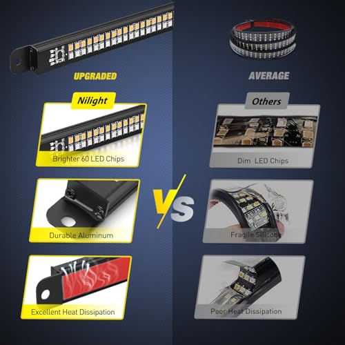Nilight Truck Tailgate Light Strip 7" Aluminum Frame Double Row 60 LED - color: Red Amber