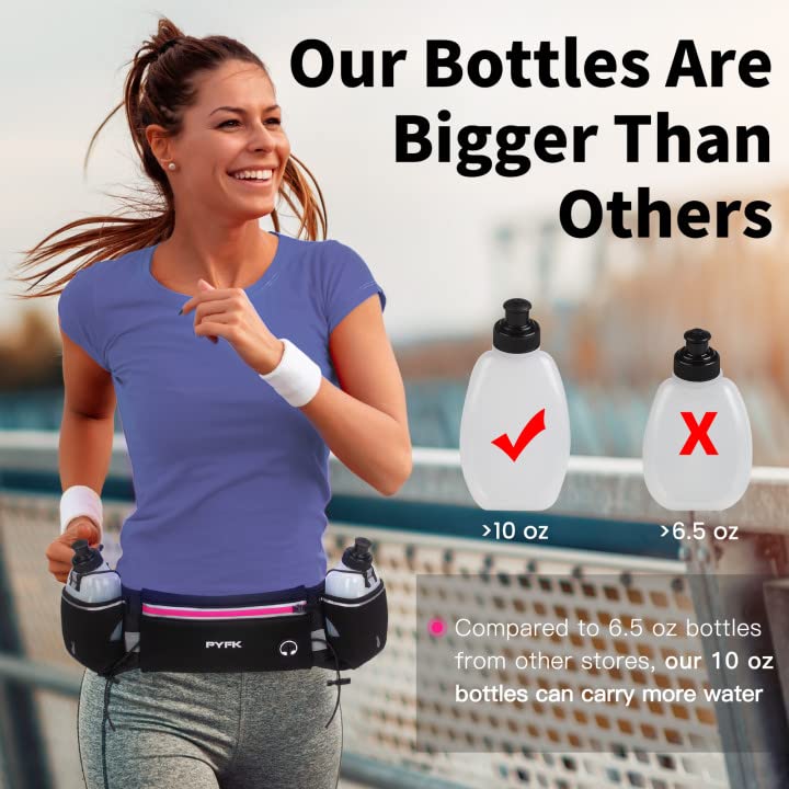 PYFK Running Belt with Water Bottles, Hydration Belt for Men and Women, Water Bottle Holder Running Pouch Water Belt, Fanny Pack Fits 7 inches Phones, Waist pack for Runner Jogging - color: rose red