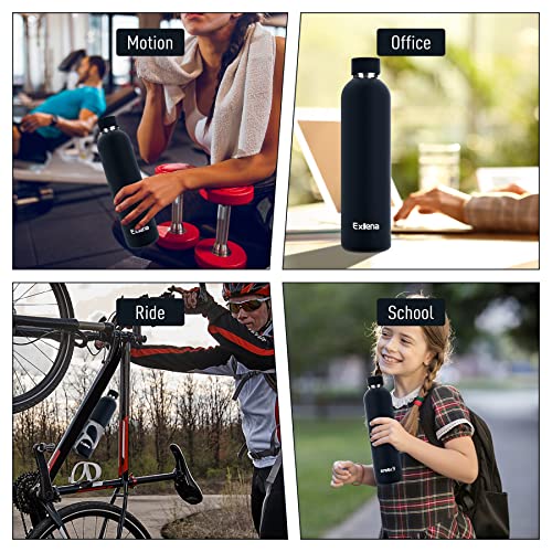 Exllena Slim Insulated Water Bottles for Travel 32oz with Clip, Double Wall Vacuum Stainless Steel Water Bottle Keeps Drinks Cold 24 Hrs/Hot 12 Hrs, 100% Leakproof, BPA Free (Black) - color: Black, size: 1 L