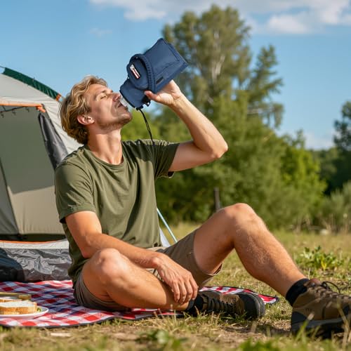 NATURE PIONEOR 26-128 oz Insulated Water Bottle Carrier Holder with Strap - color: Navy, size: 18-26oz