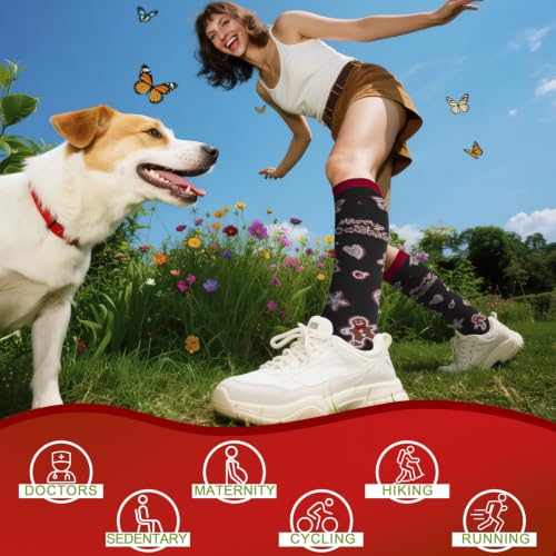6 Pairs 20-30 mmHg Knee High Compression Socks, Unisex, Running, Travel - color: 01-christmas Multicolor, size: Small-Medium