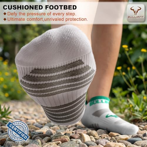 BULLIANT Men Cushioned Compression Nylon Ankle Running Socks No Show 6Pack - color: 6pairs-creamy White8626, size: 6-9