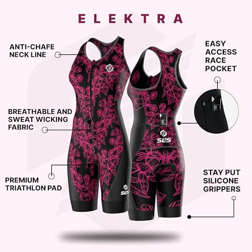 SLS3 Triathlon Suits Women - Sleeveless Pro Trisuit with Comfy Tri Chamois - color: Elektra, size: X-Large