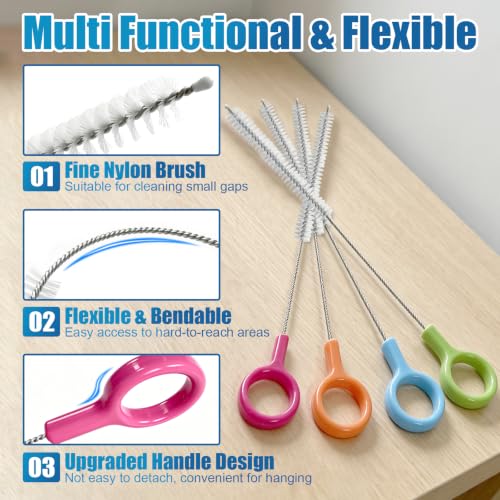 AONEZ 4 Pcs Straw Cleaner Brush Set with Color Hanging Loop