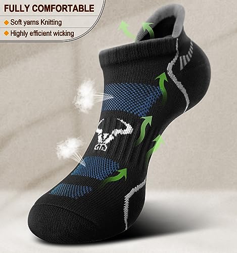BULLIANT Men Running Ankle Socks 6Pack-Cushioned Support-Low Cut No Show - color: Black/Creamy White3015, size: 10-12