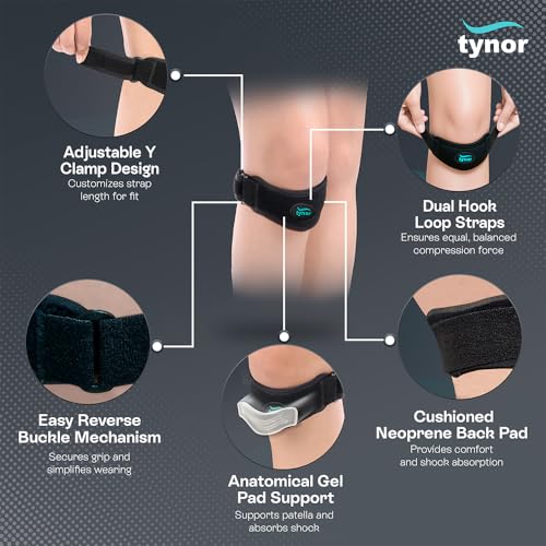 TYNOR Patellar Tendon Knee Support Strap Adjustable Neoprene Knee Stabilizer Band With Gel Pad Knee Brace For Knee Pain, Tendonitis, Running, Hiking, Basketball Volleyball Tennis, One Size, 1 Pair - style: Black Pair